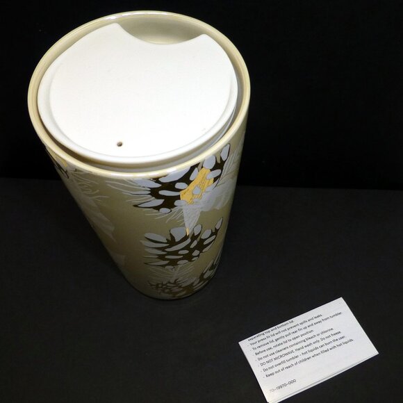 New Starbucks gold pinecone ceramic tumbler travel cup holiday Christmas 2020 - Picture 3 of 4